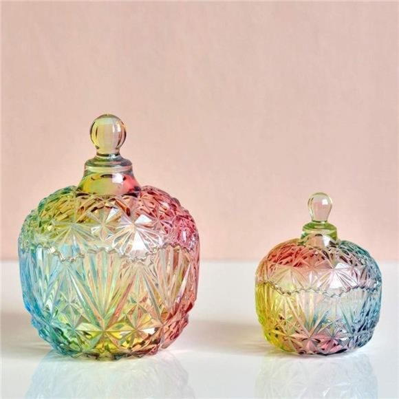 1Pc Colorful Glass Storage Jar, Candy Jar with Lid, Cookie Jar, Jewelry Box - Picture 7 of 8